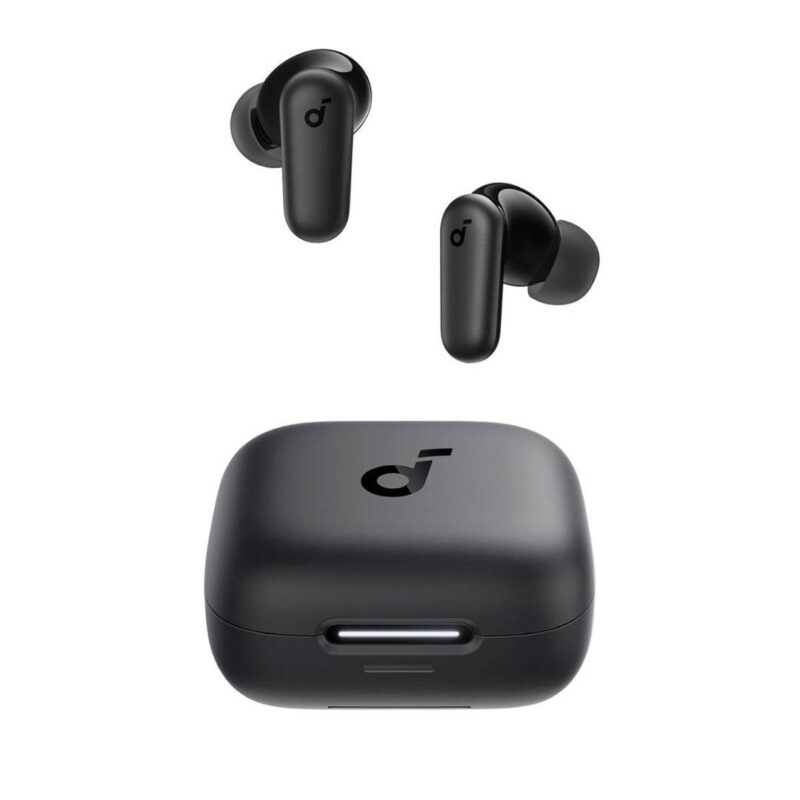 نمای رسمی و نزدیک از ایرباد بی سیم انکر مدل Anker Soundcore R50i NC رنگ مشکی با پس زمینه سفید